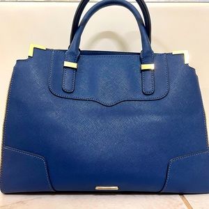 Rebecca Minkoff Blue Gold Side Zipper Medium Crossbody Satchel Bag